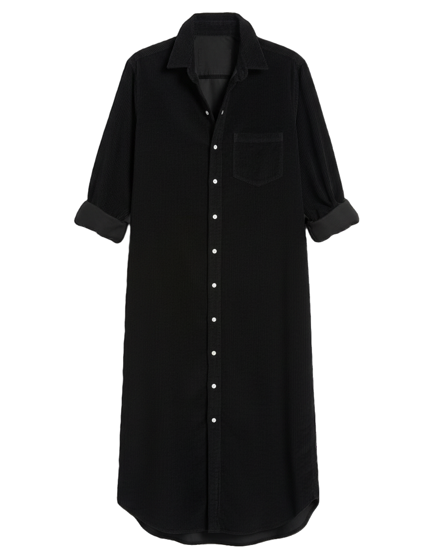 Long Black Corduroy Shirt Dress