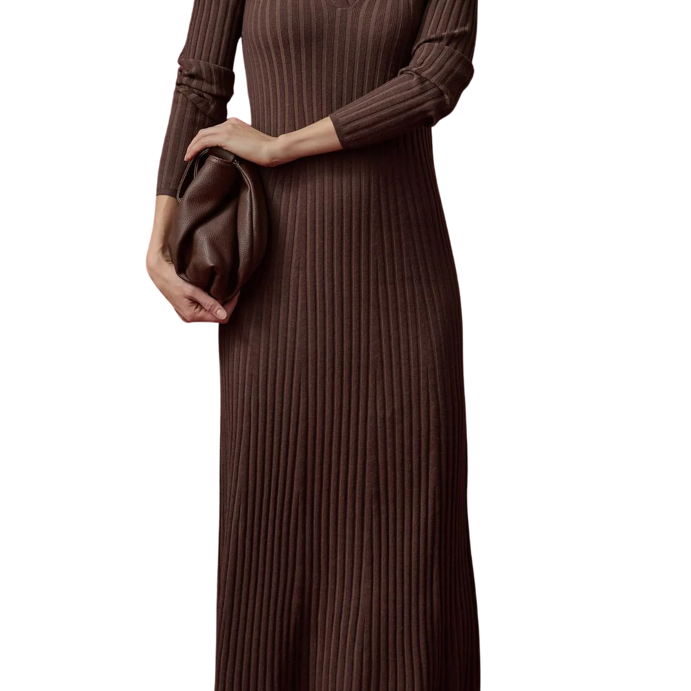 Long Sleeve Rib Henley Dress Mink / L Long Sleeve Rib Henley Dress Mink / L