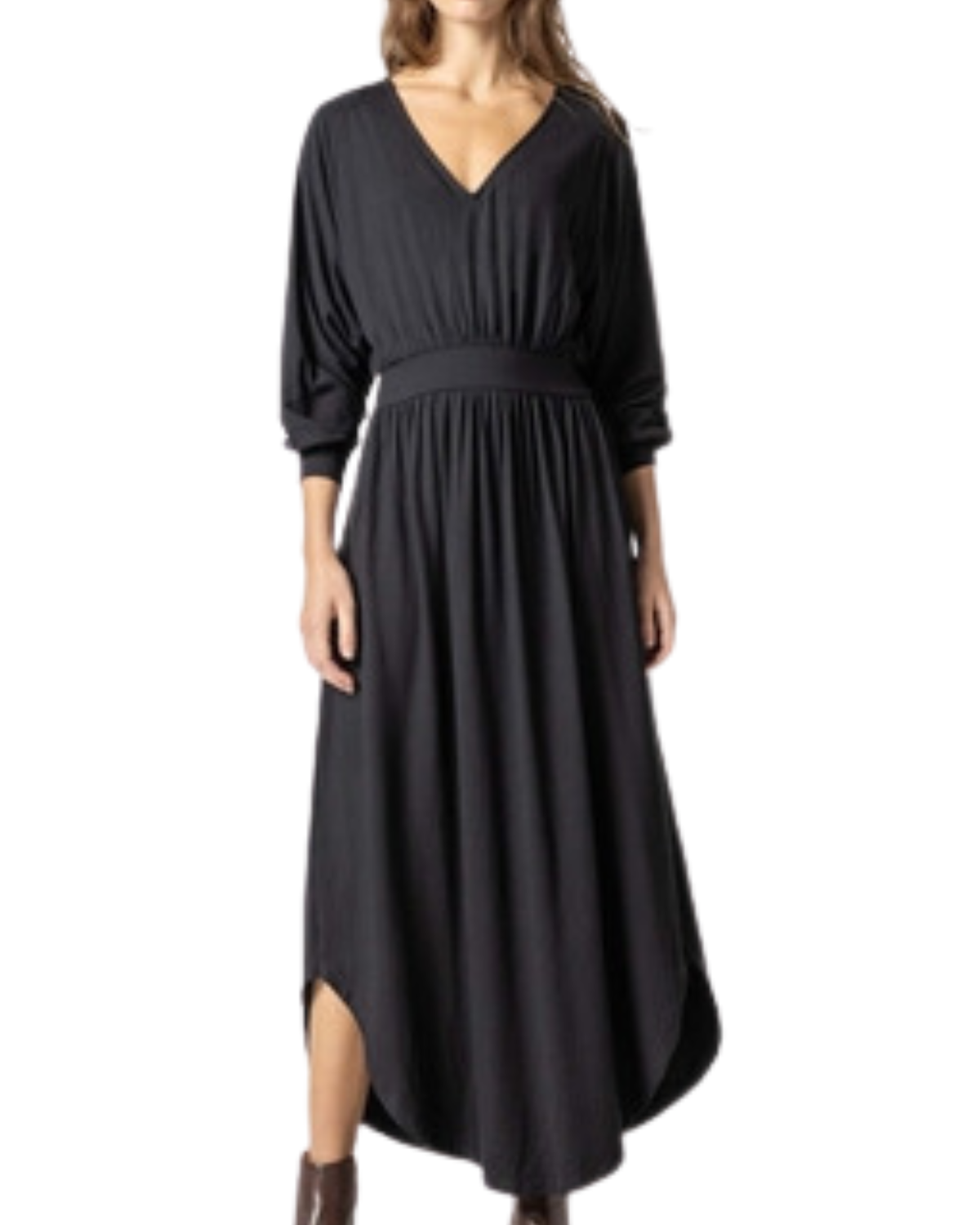 Full Sleeve V-Neck Maxi Dress (Black)