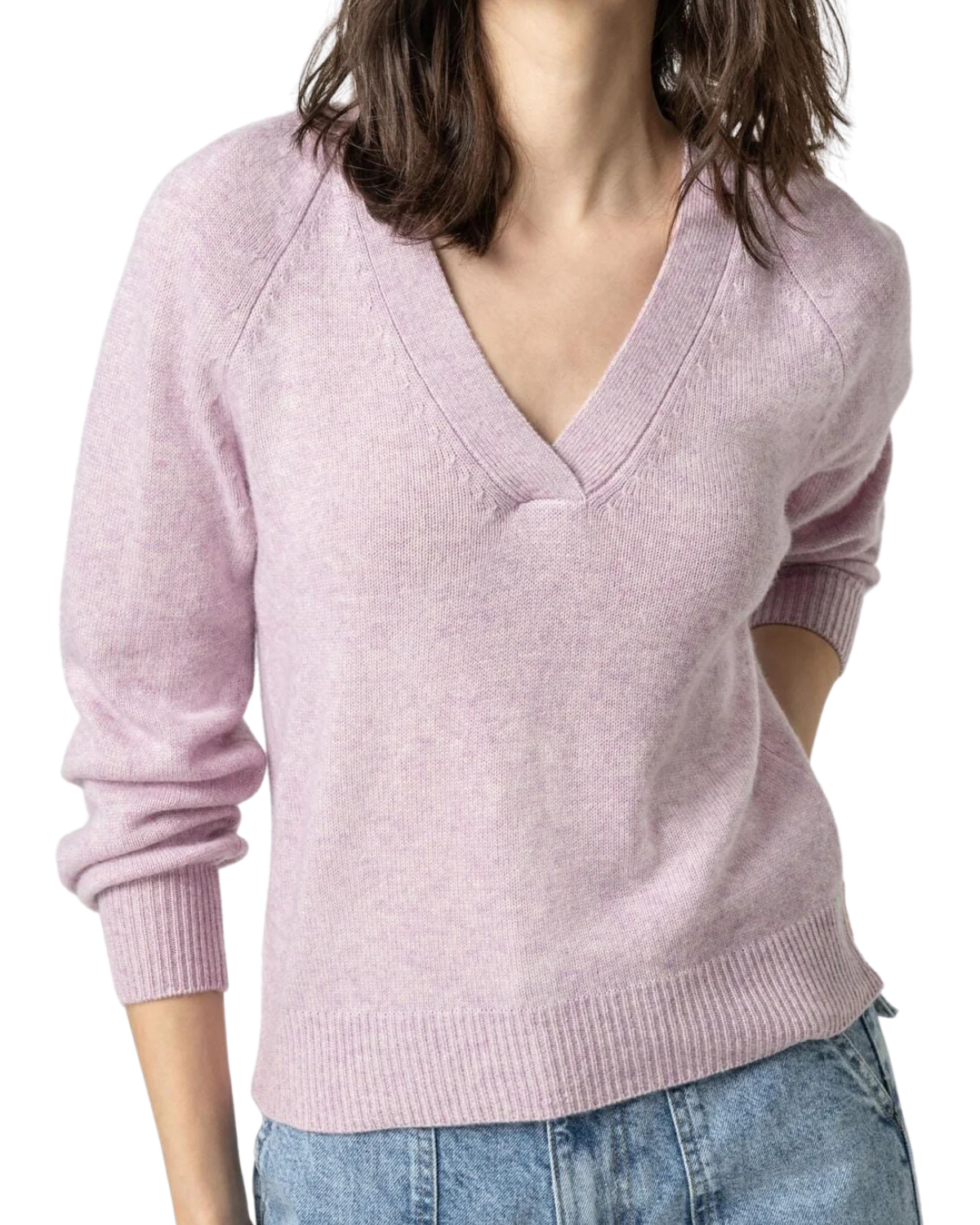 Wide Trim V-Neck Sweater (Lilac)