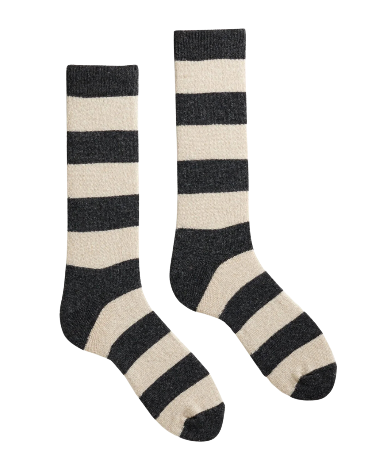 Men&#39;s Rugby Stripe Wool Cashmere Crew Socks (Charcoal)