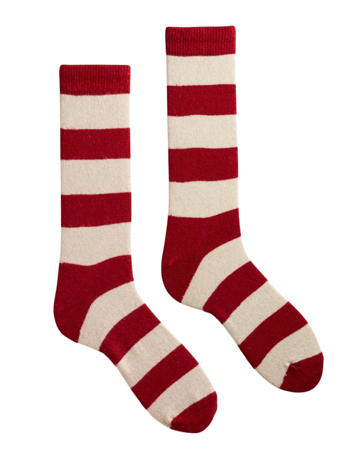 Men&#39;s Rugby Stripe Wool Cashmere Crew Socks (Red)