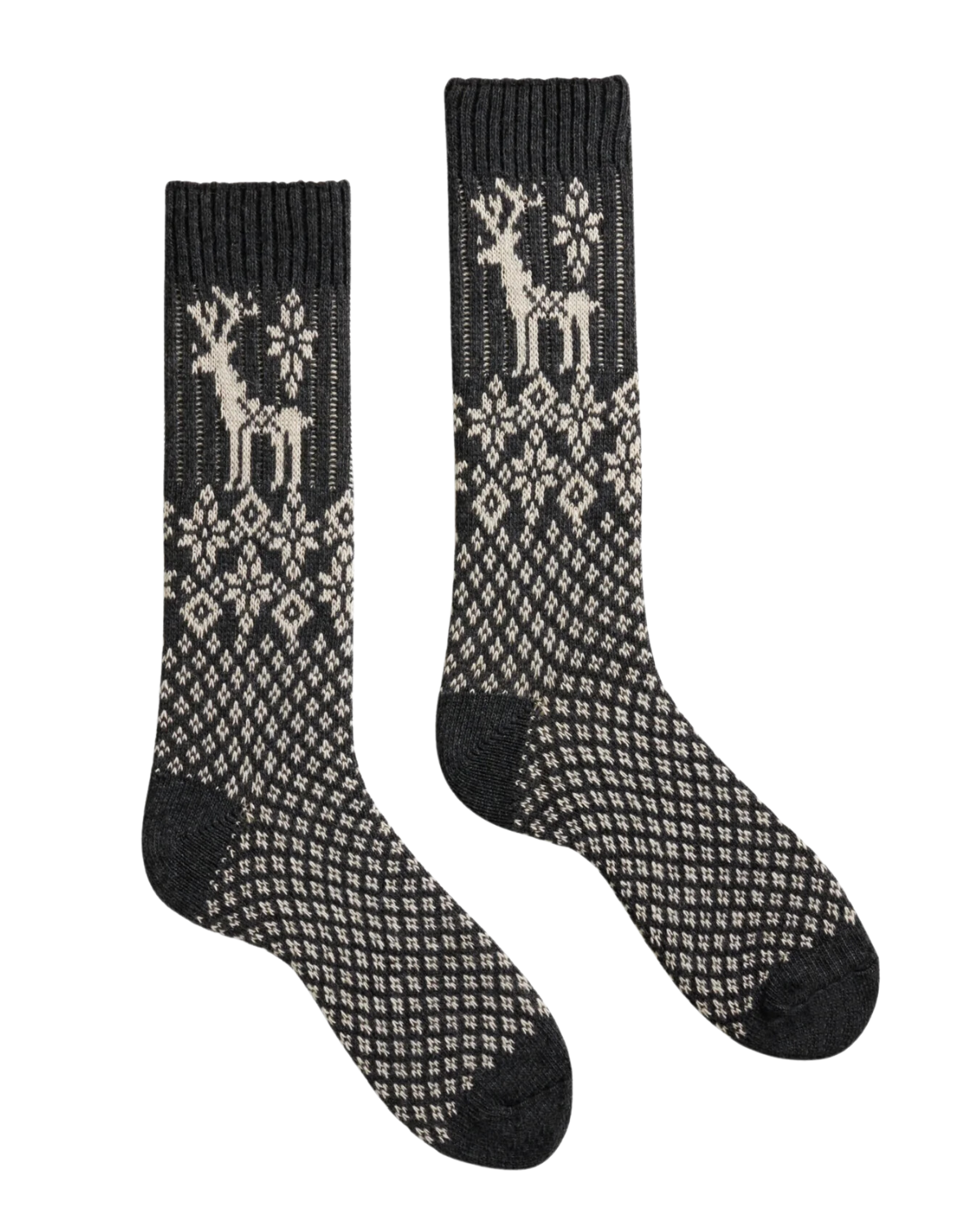 Men&#39;s Wool Cashmere Reindeer Crew Socks (Charcoal)