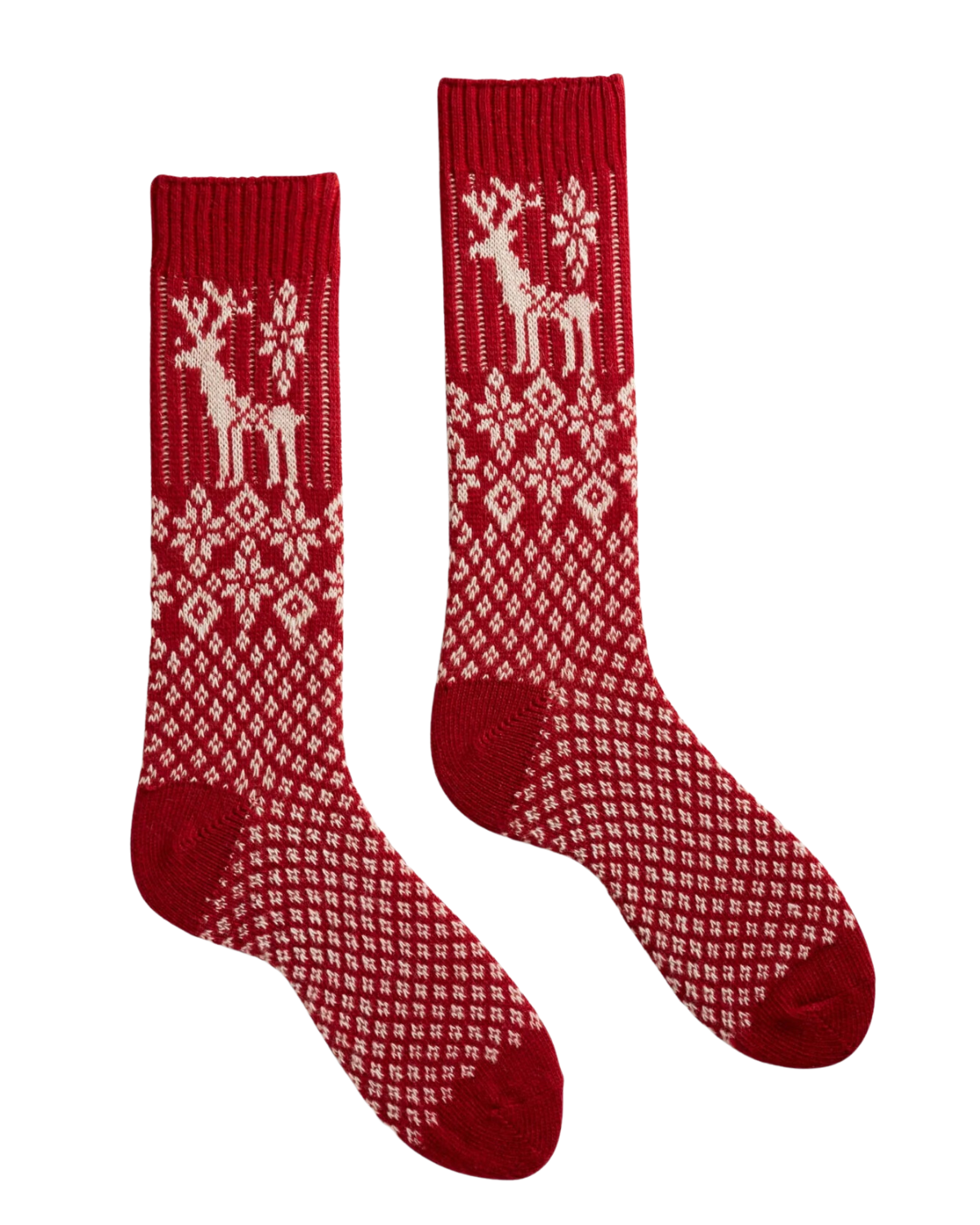 Men&#39;s Wool Cashmere Reindeer Crew Socks (Red)