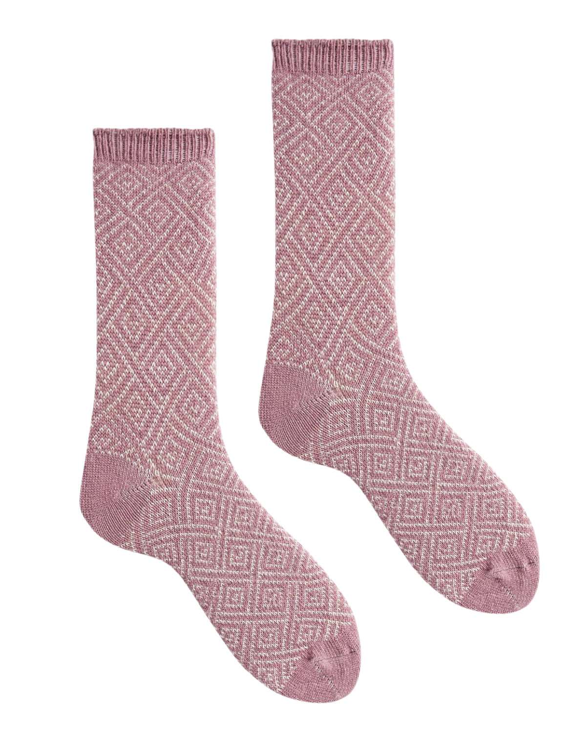Women&#39;s Geometric Diamond Wool Cashmere Crew Socks (Rosewood)