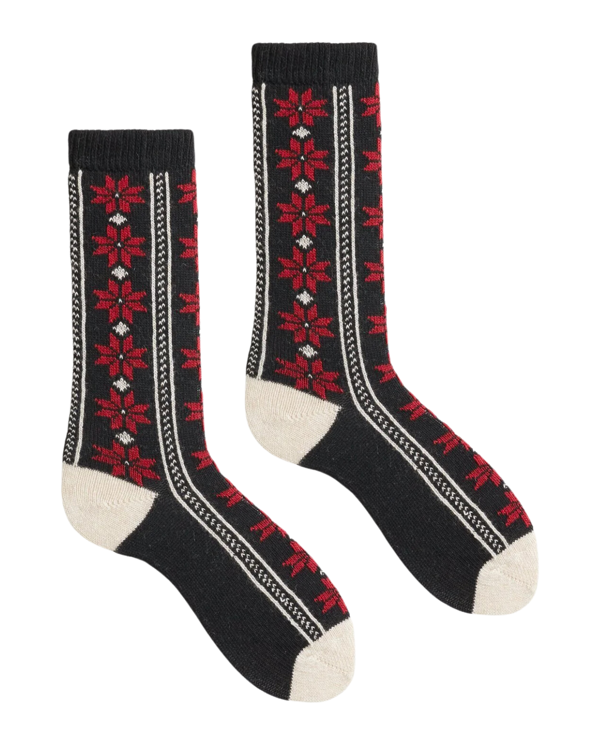 Women&#39;s Poinsettia Wool Cashmere Crew Socks (Black)