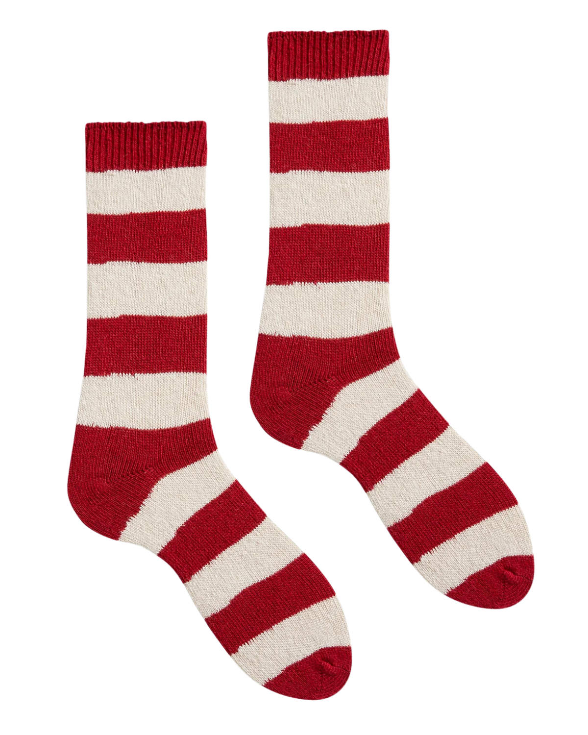 Women&#39;s Rugby Stripe Wool Cashmere Crew Socks (Red)