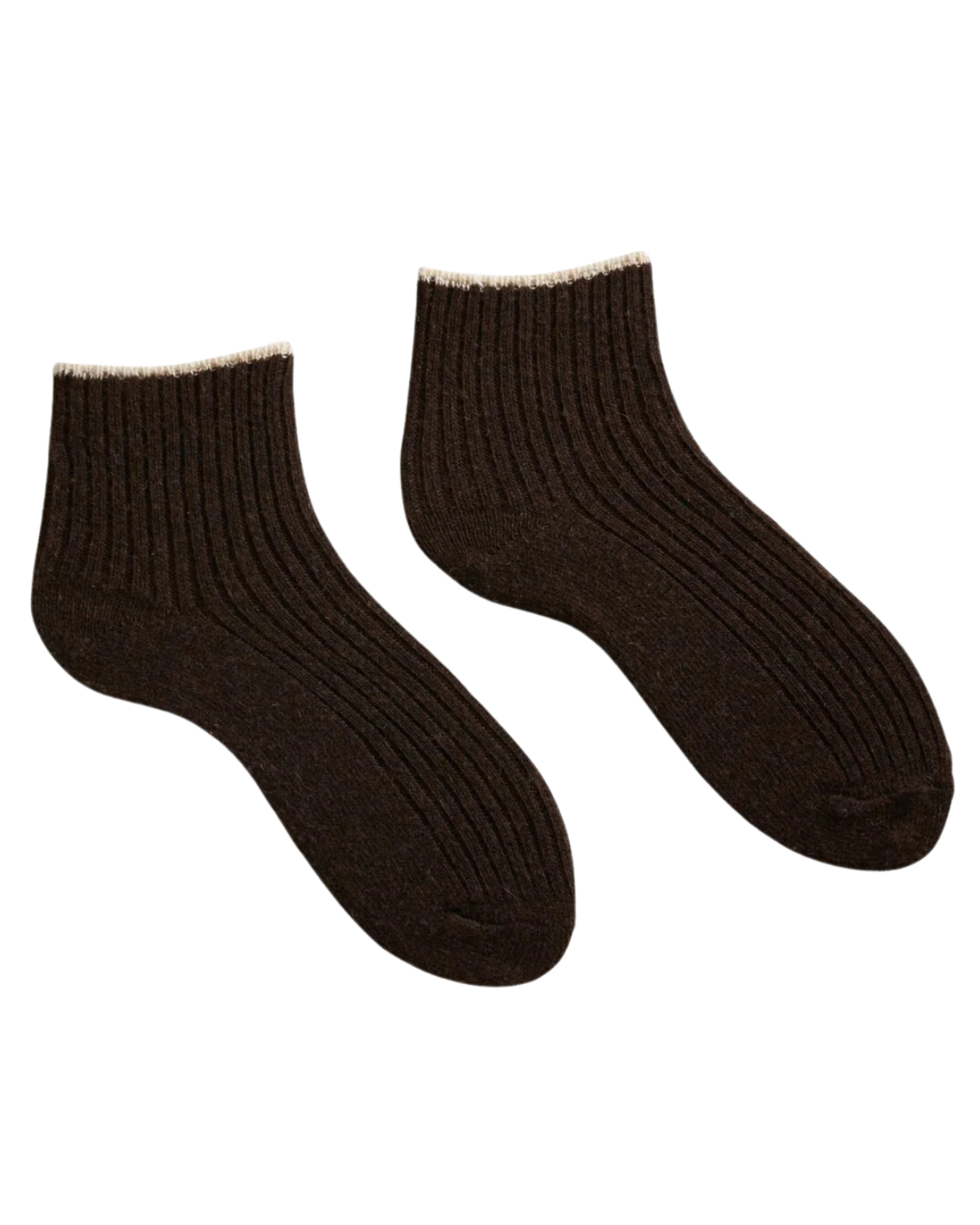 Women&#39;s Tipped Rib Wool Cashmere Shortie Socks (Espresso)