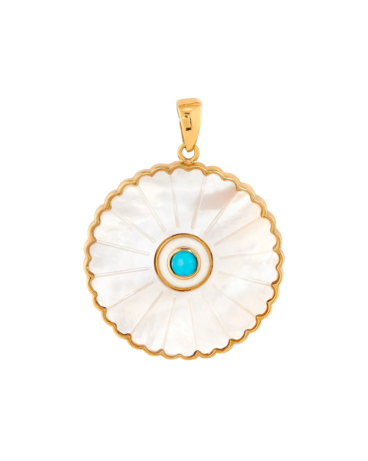 Large Sunflower Pendant (Mother of Pearl + Turquoise)
