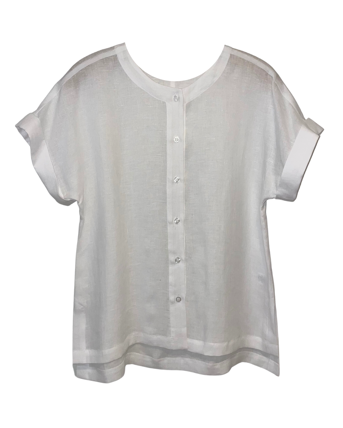 Short Sleeve Placket Linen Shirt (White)