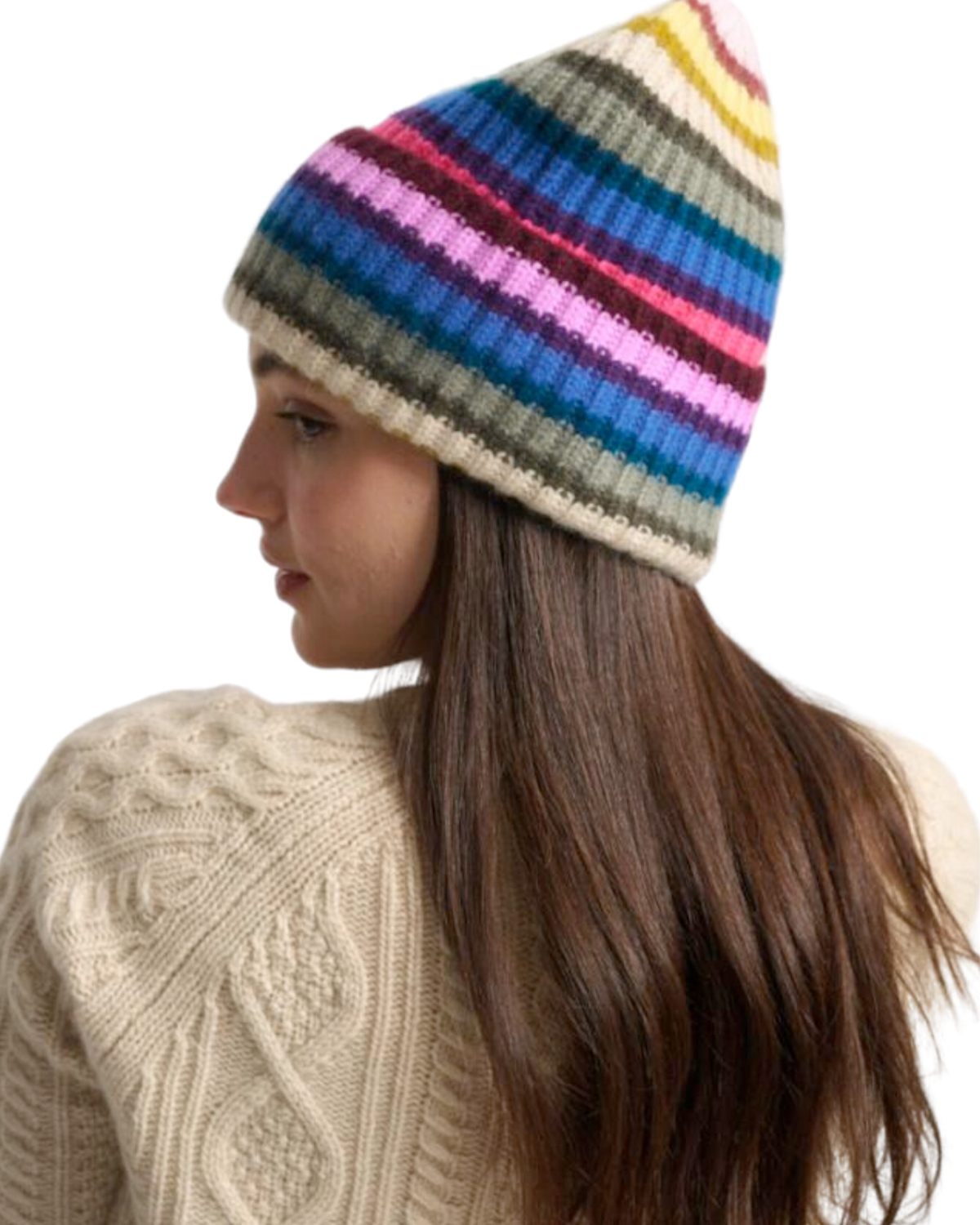 Cashmere Luxe Stripe Ribbed Beanie (Rainbow Multi)