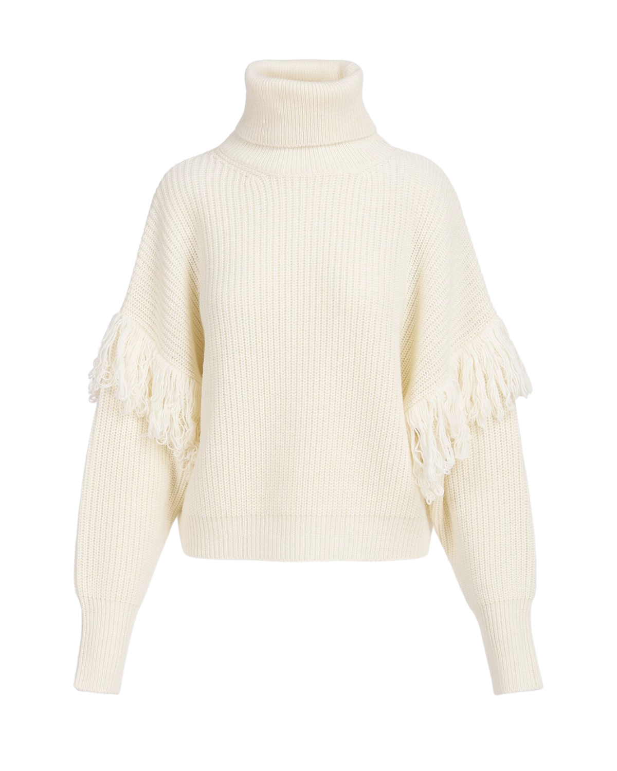 Ejoy Knitted Turtleneck Fringe Sweater (Oat Latte)