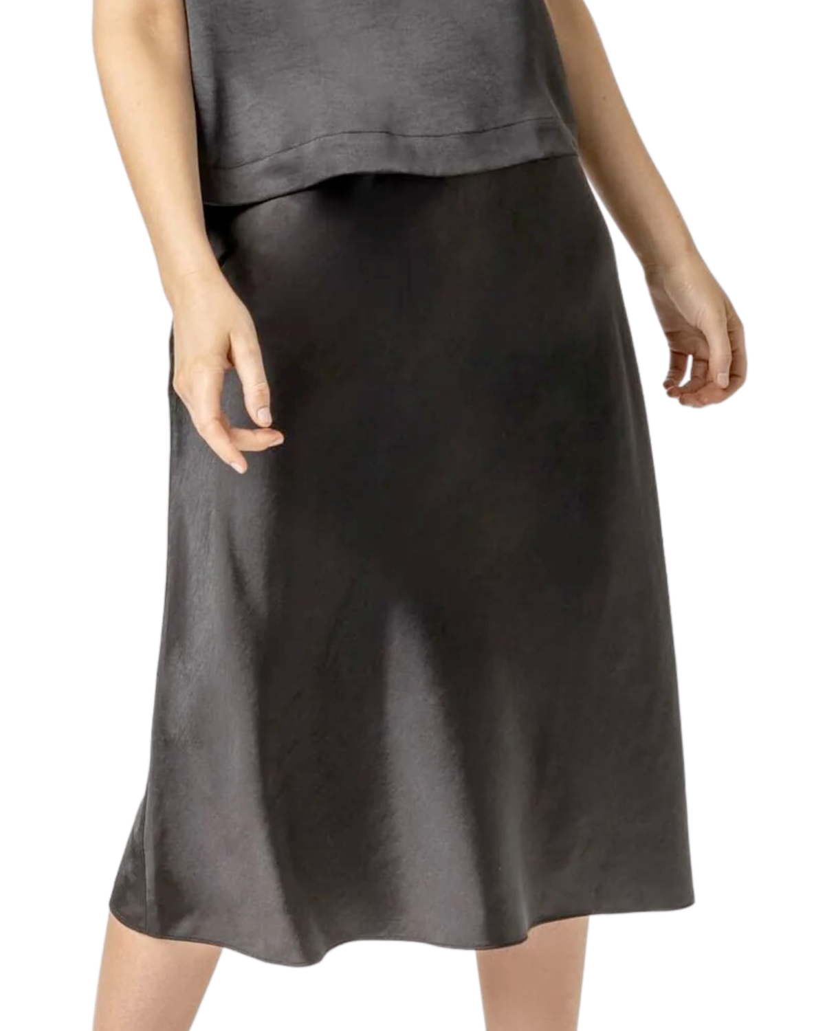 Bias Cut Satin Skirt (Black)
