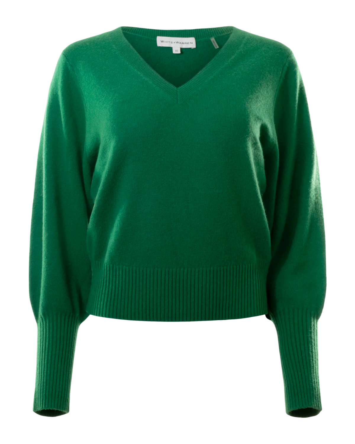 Cashmere Blouson Sleeve V-Neck Sweater (Jewel Green)