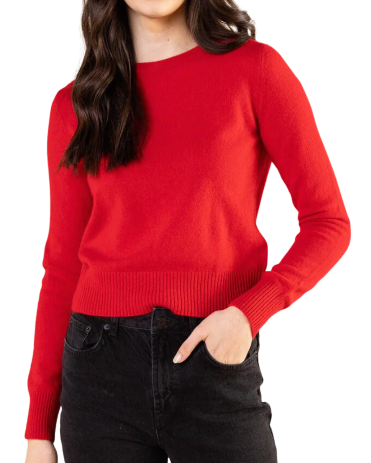 Cashmere Shrunken Crewneck Sweater (True Red)