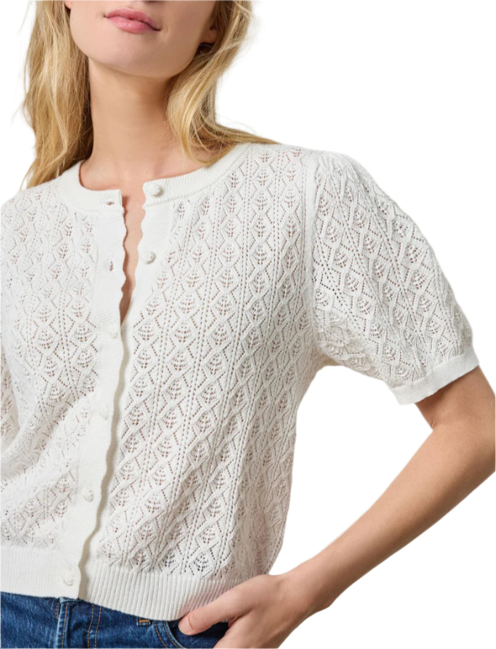 Pointelle Cardigan (White)