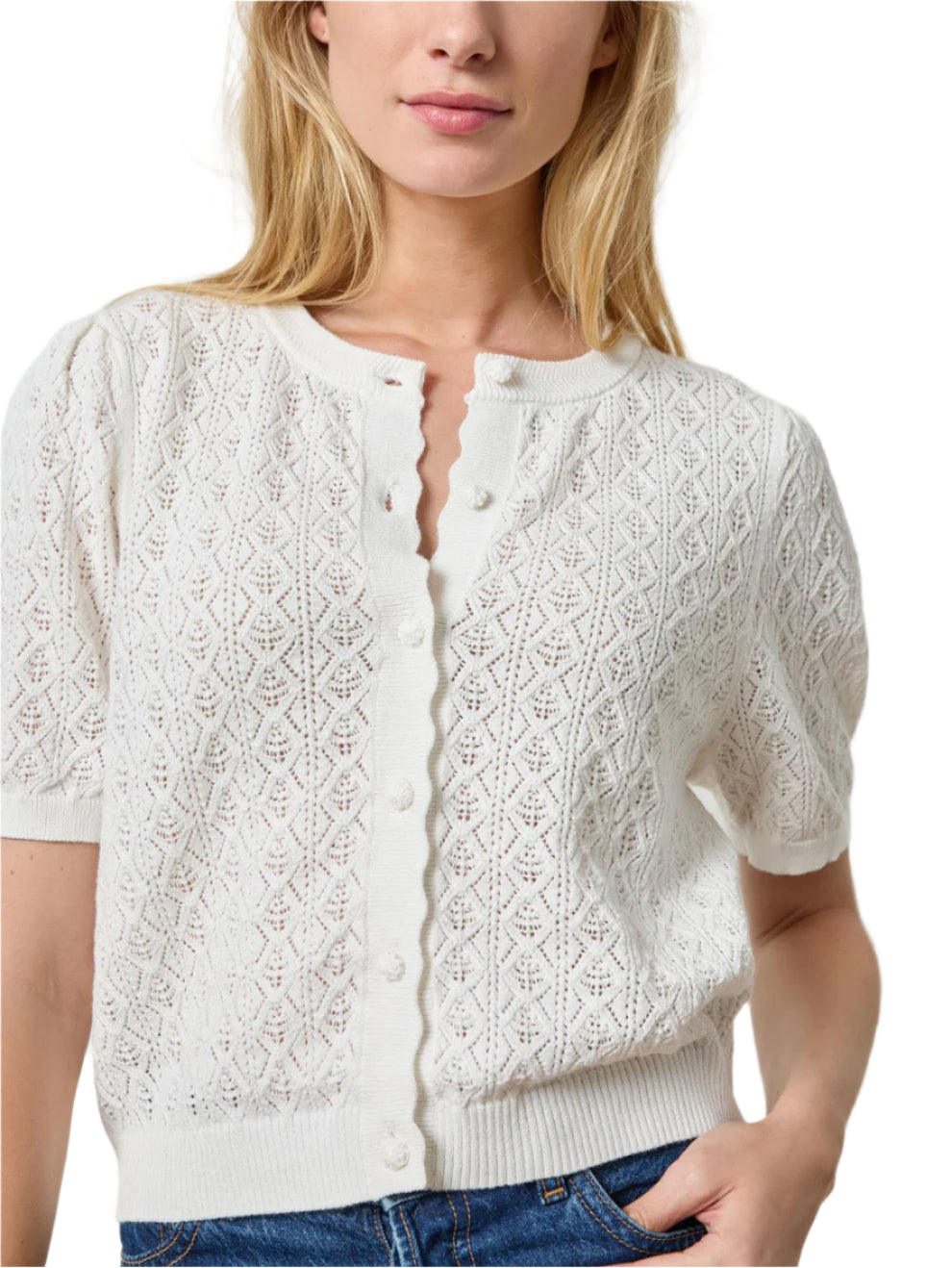 Pointelle Cardigan (White)