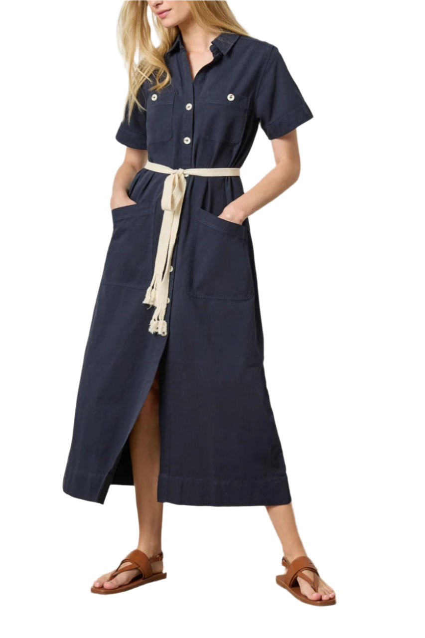 Short Sleeve Maxi Shirt Dress (Navy)