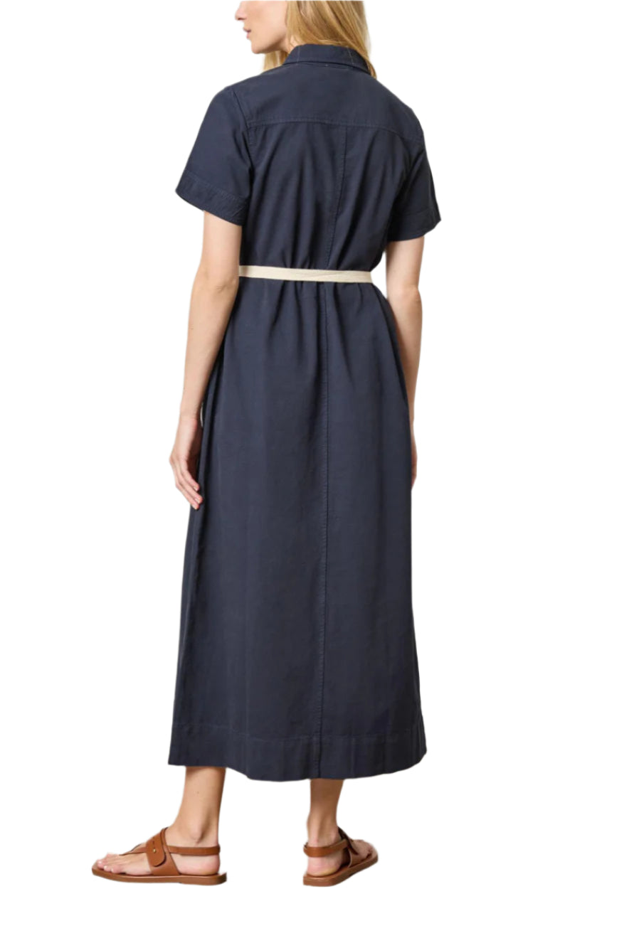 Short Sleeve Maxi Shirt Dress (Navy)