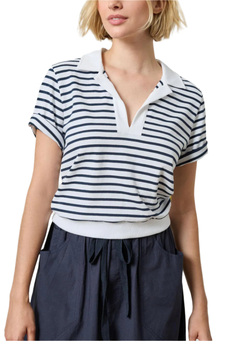 Polo Popover Top (Dark Navy Stripe)