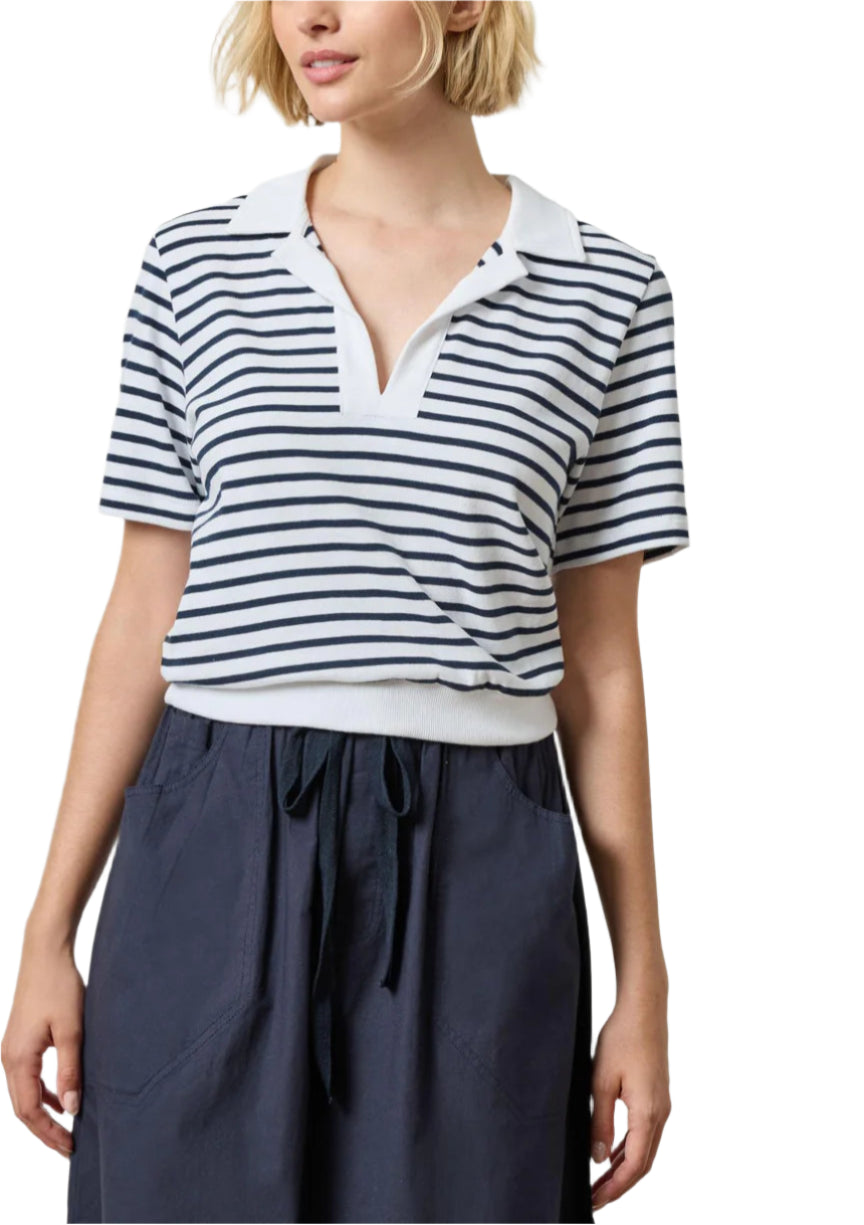 Polo Popover Top (Dark Navy Stripe)