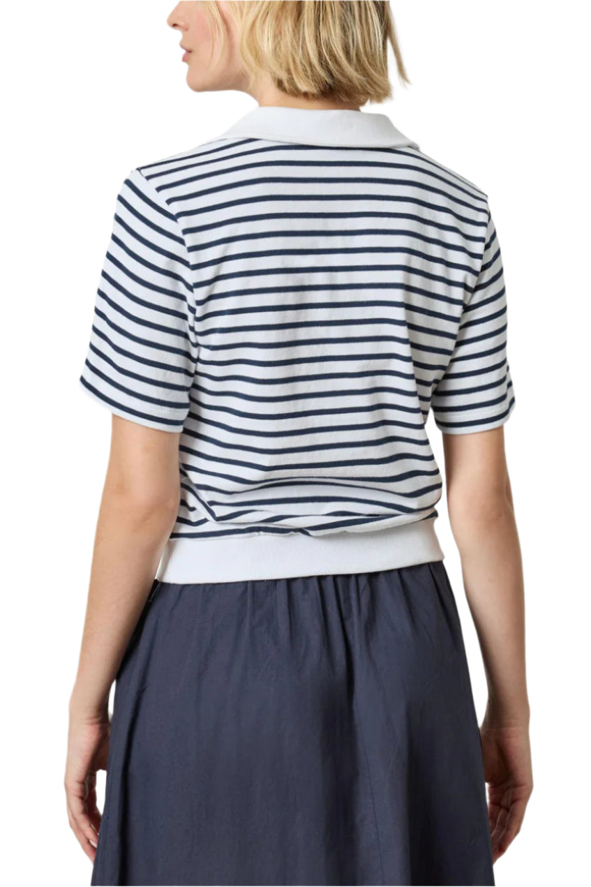 Polo Popover Top (Dark Navy Stripe)