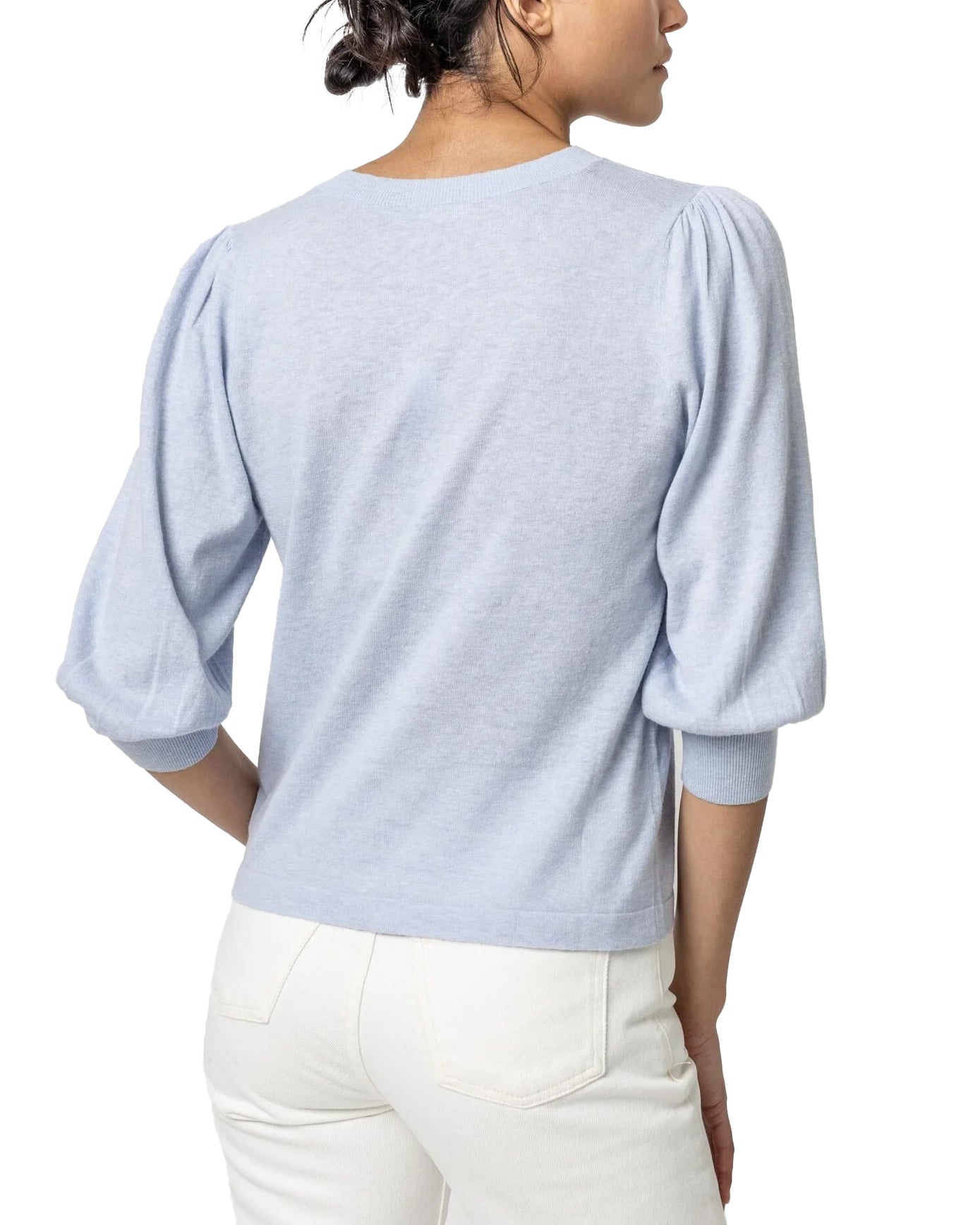 Puff Sleeve V-Neck Sweater (Hydrangea)