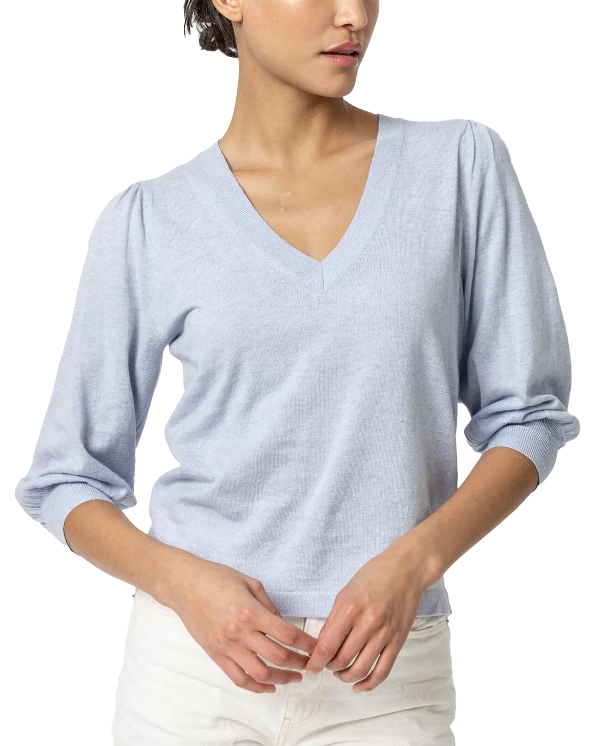 Puff Sleeve V-Neck Sweater (Hydrangea)