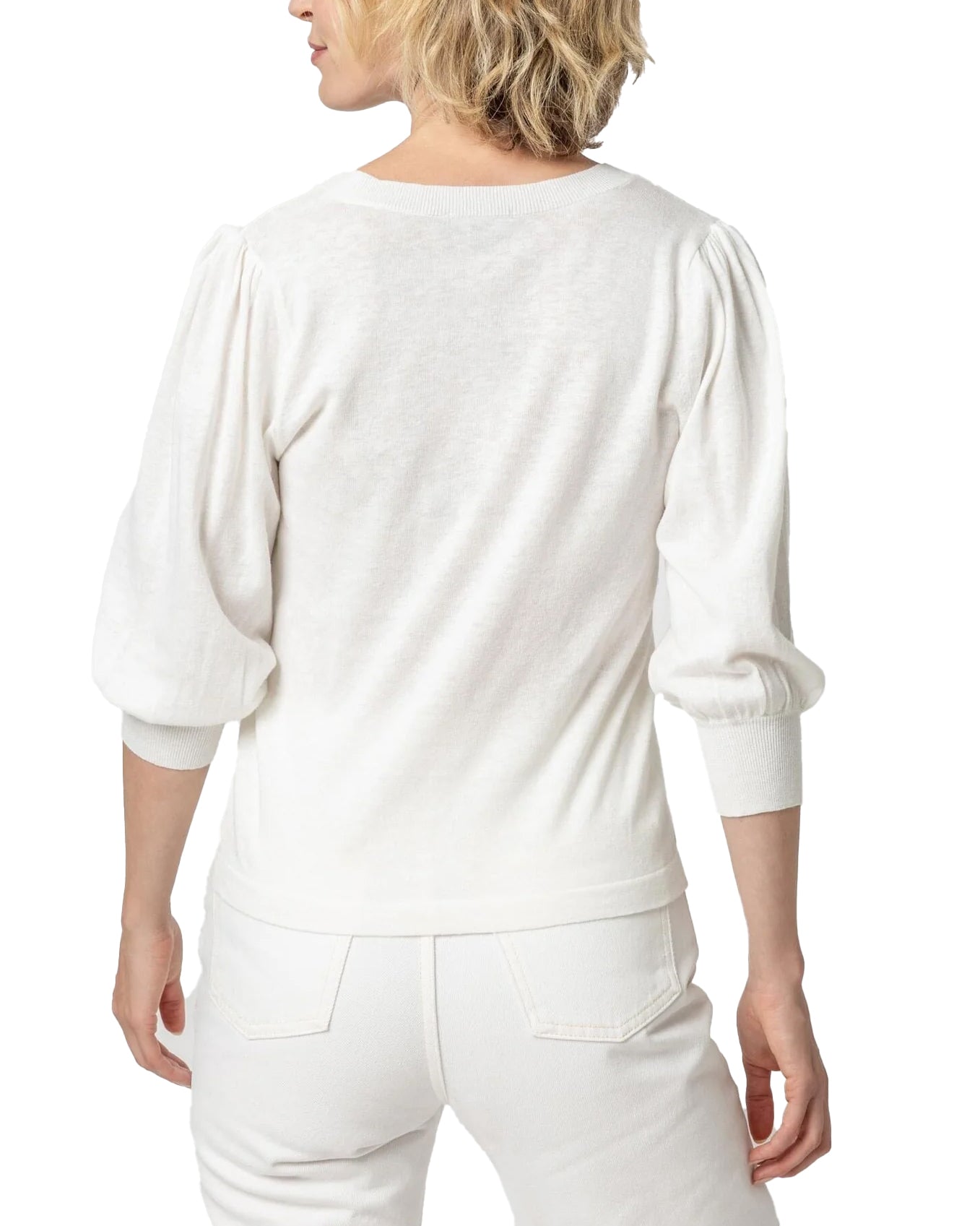 Puff Sleeve V-Neck Sweater (Linen)