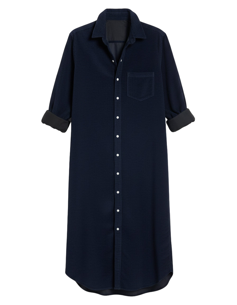 Navy corduroy button front dress