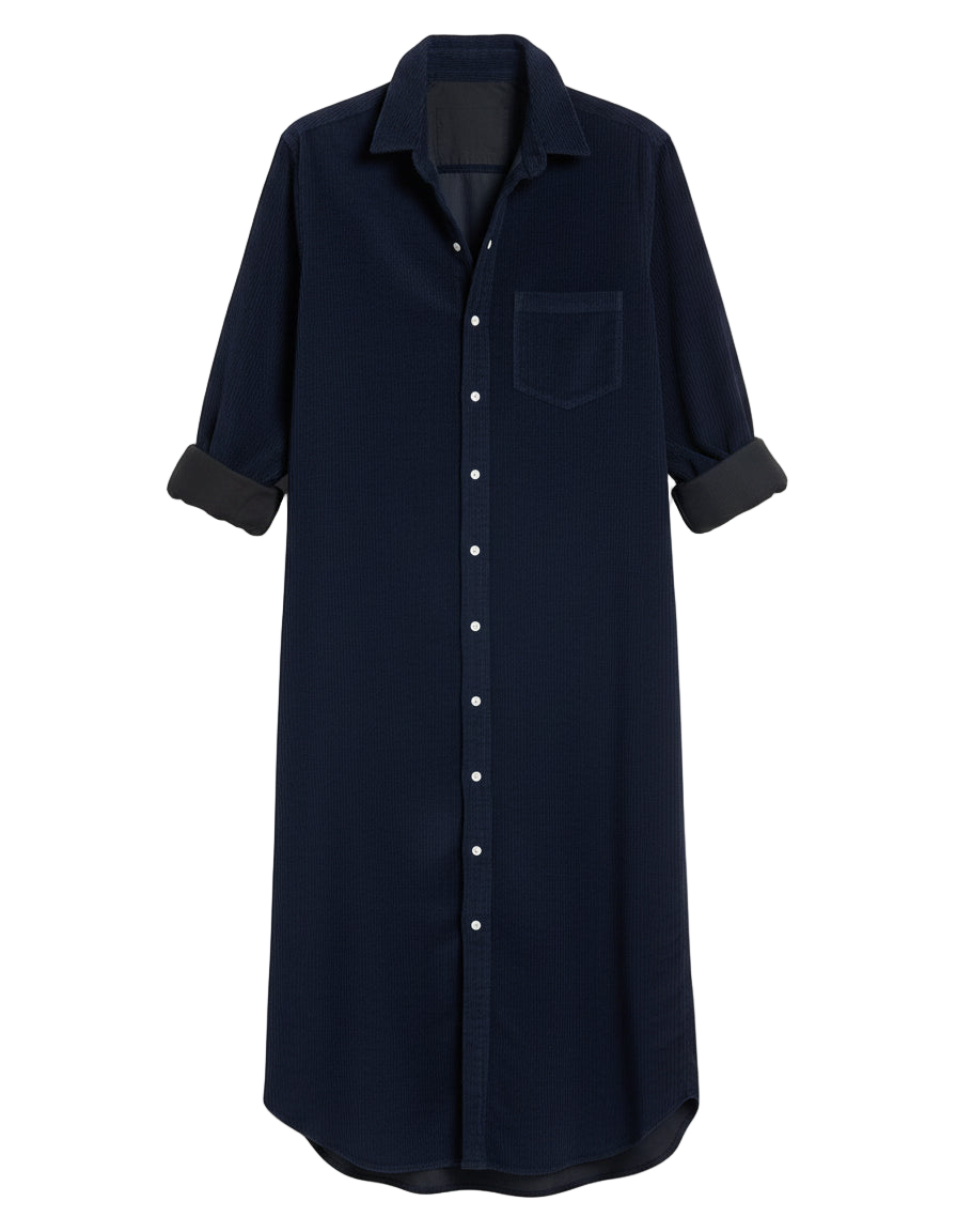 Navy corduroy button front dress
