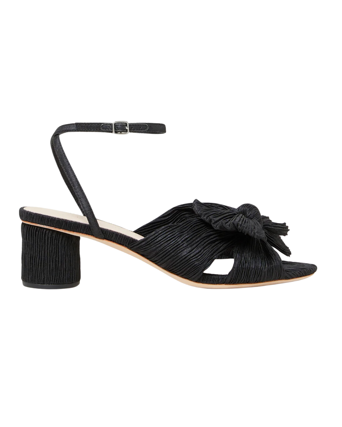 Dahlia Pleated Knot Mule With Ankle Strap (Black)