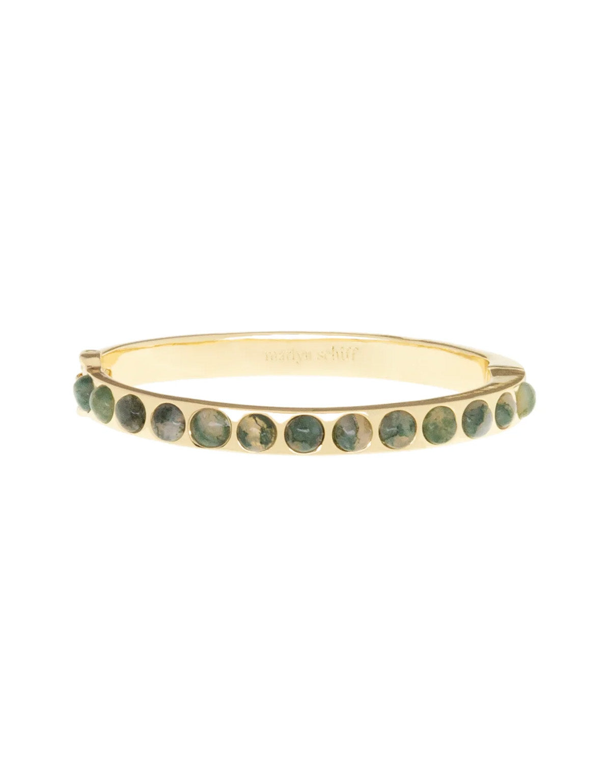 Semi Precious Stone Hinge Bangle (Gold/Green Jade)