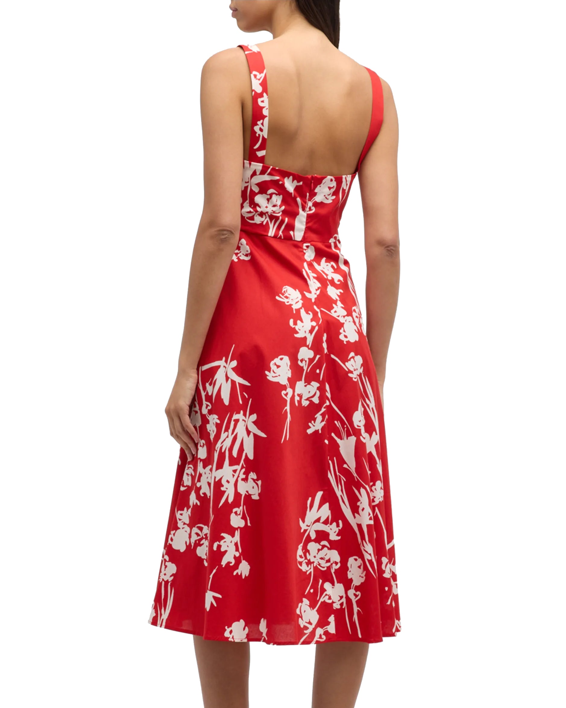 Poplin Printed Midi Tank Dress (Red Floral)