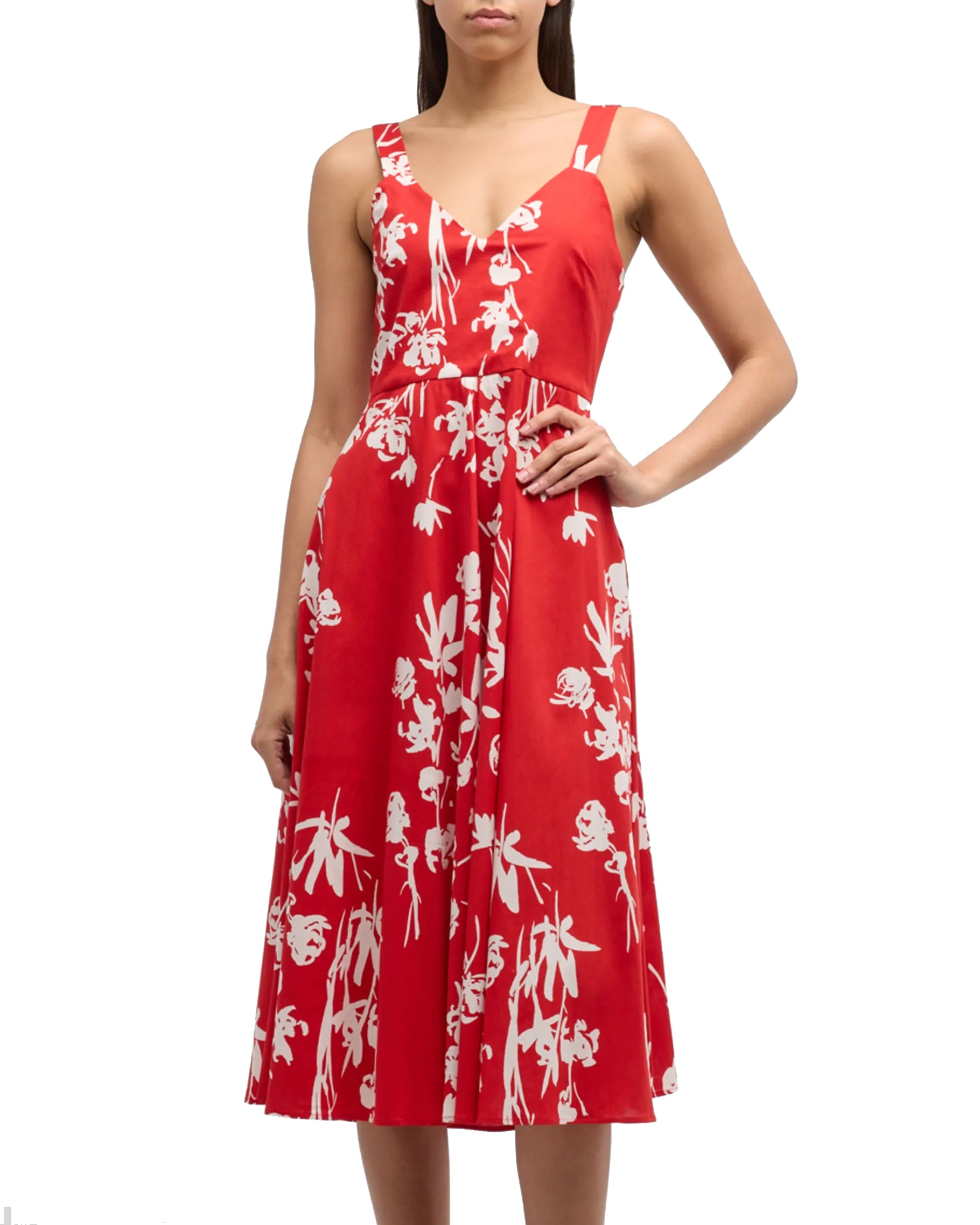 Poplin Printed Midi Tank Dress (Red Floral)
