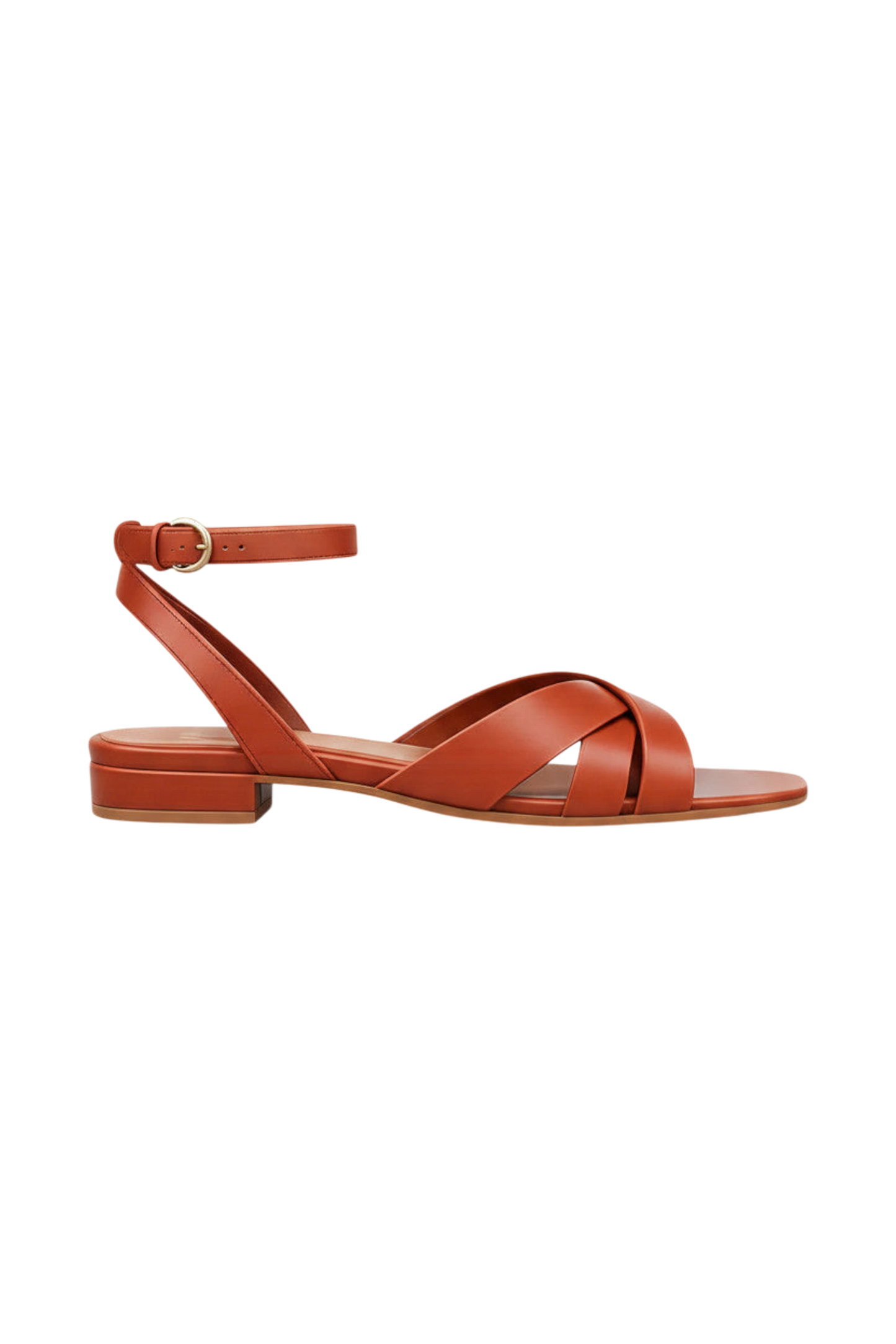 Wrabyn Fortuna leather ankle-strap sandal in tan with a square toe and comfortable padded footbed.