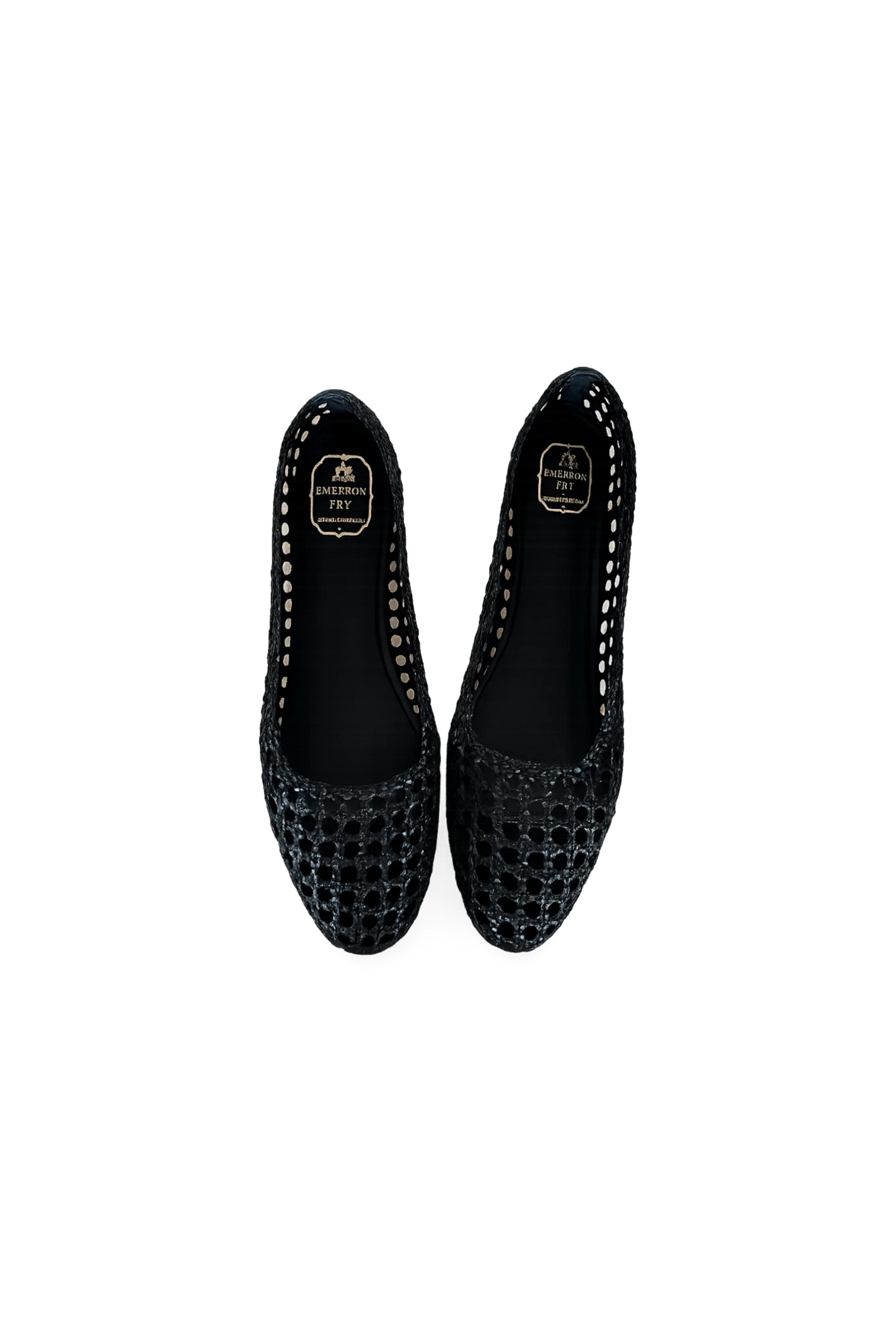 Wrabyn Frankie Walking Flat in black leather with an open-weave design and classic ballet silhouette.