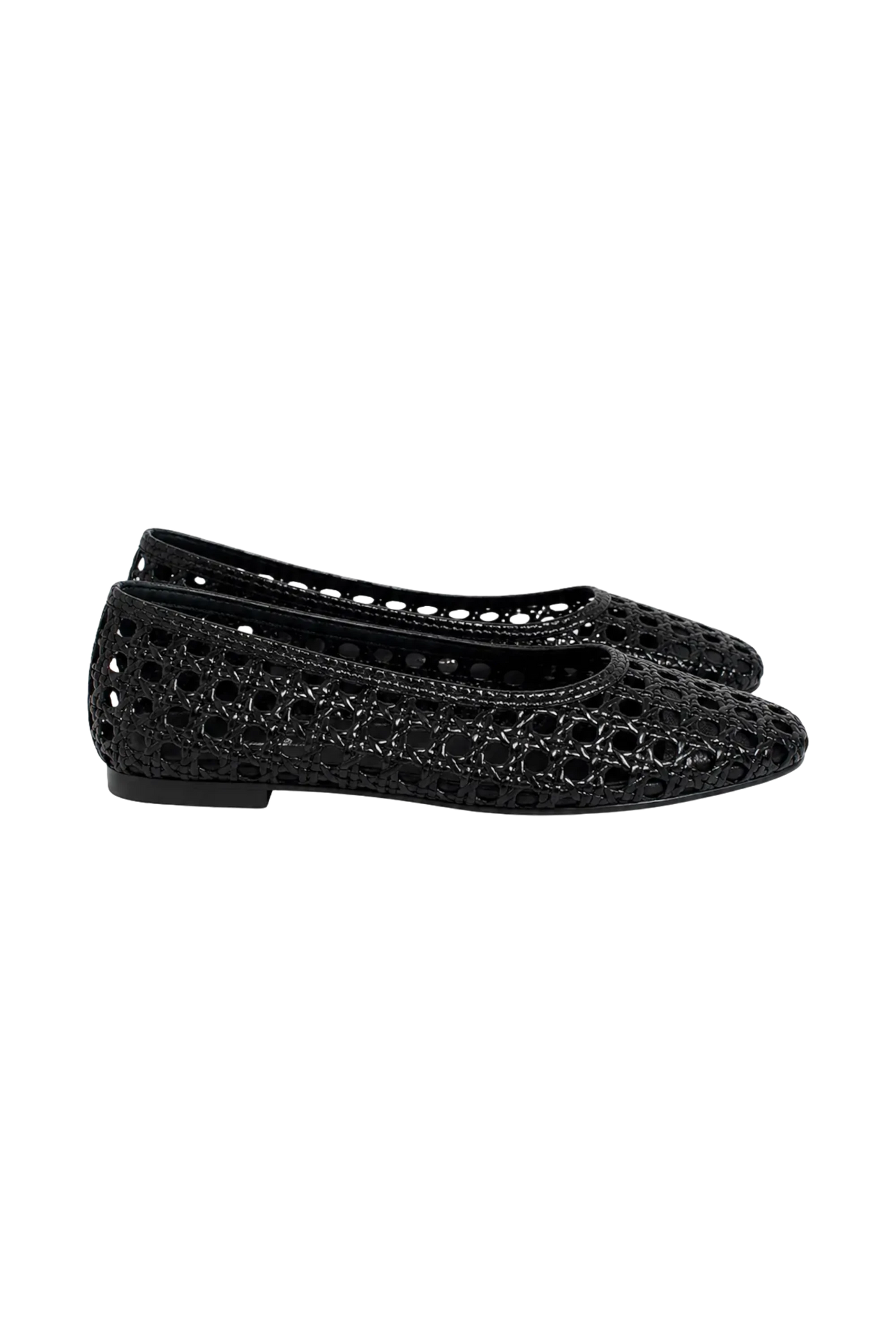 Wrabyn Frankie black leather ballet flats with a modern open-weave upper design for a comfortable, polished look.