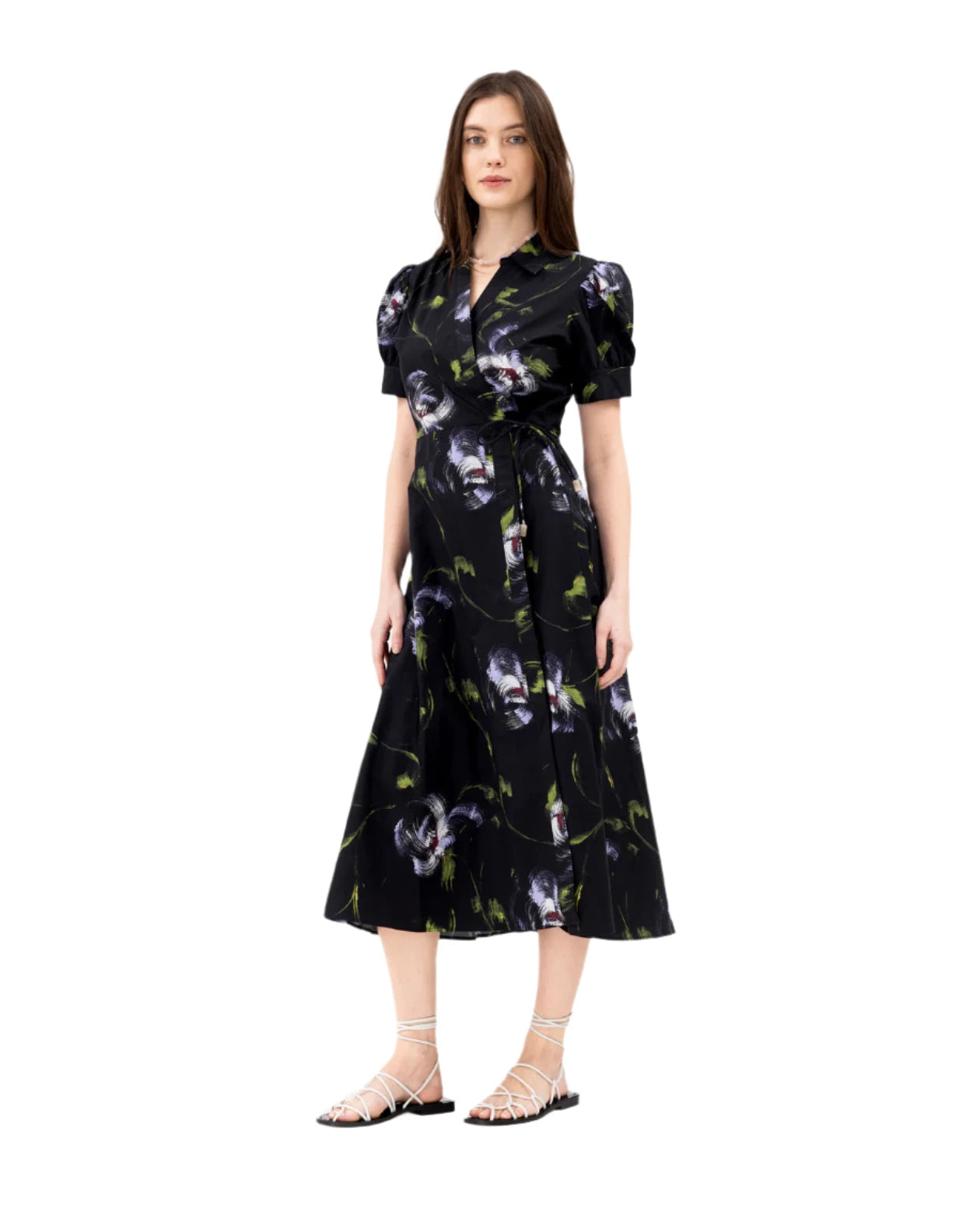 Short Sleeve Midi Shivon Dress (Black/Periwinkle Multi)