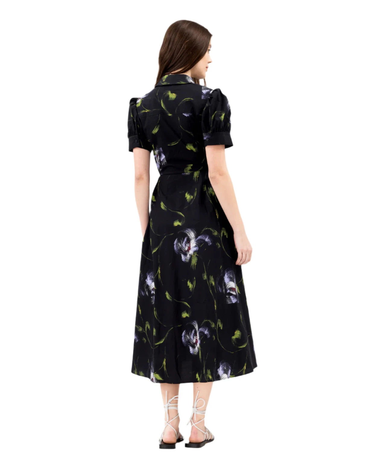 Short Sleeve Midi Shivon Dress (Black/Periwinkle Multi)