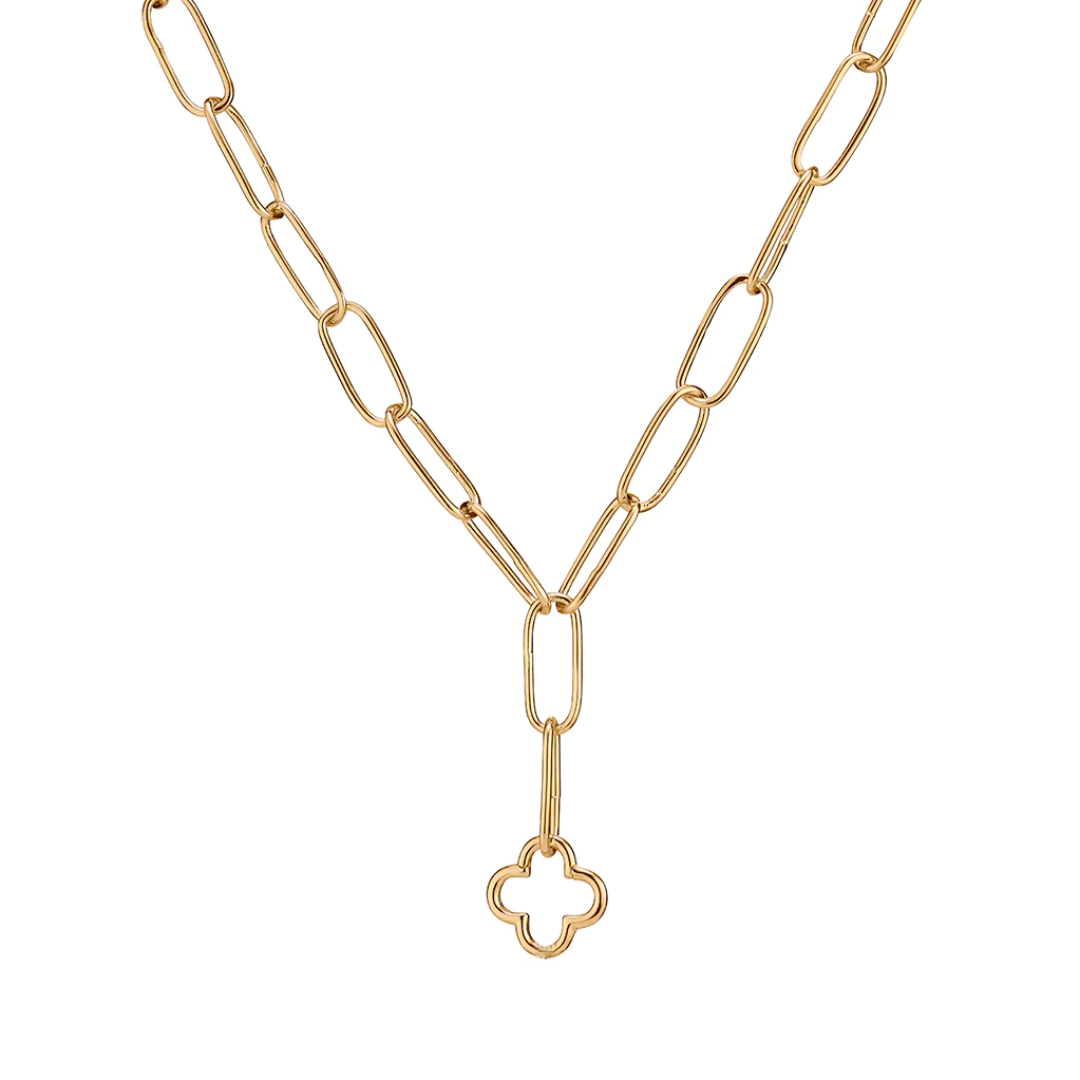 Oval Link Clover Lariat Chain with Quatrefoil Connector 20&quot;