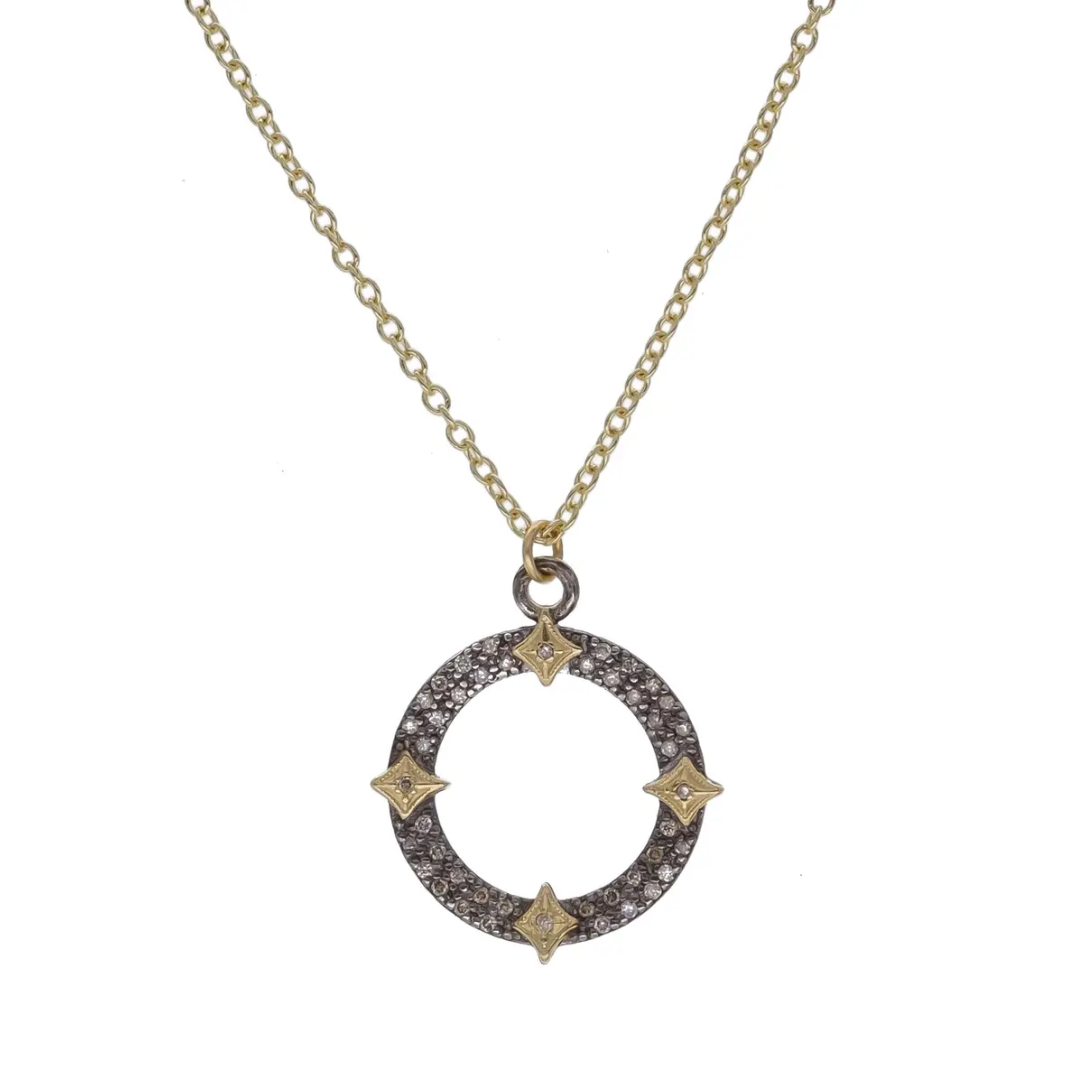 Old World Small Pave Circle Necklace (18kt)