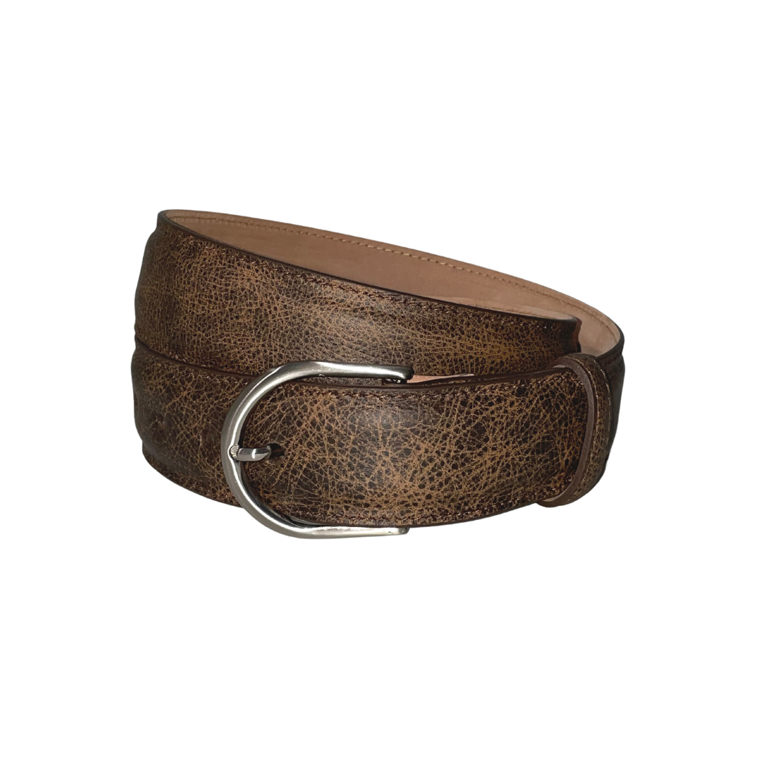 Outlaw Calf Belt with Brushed Nickel Buckle (Pebbled Brown)