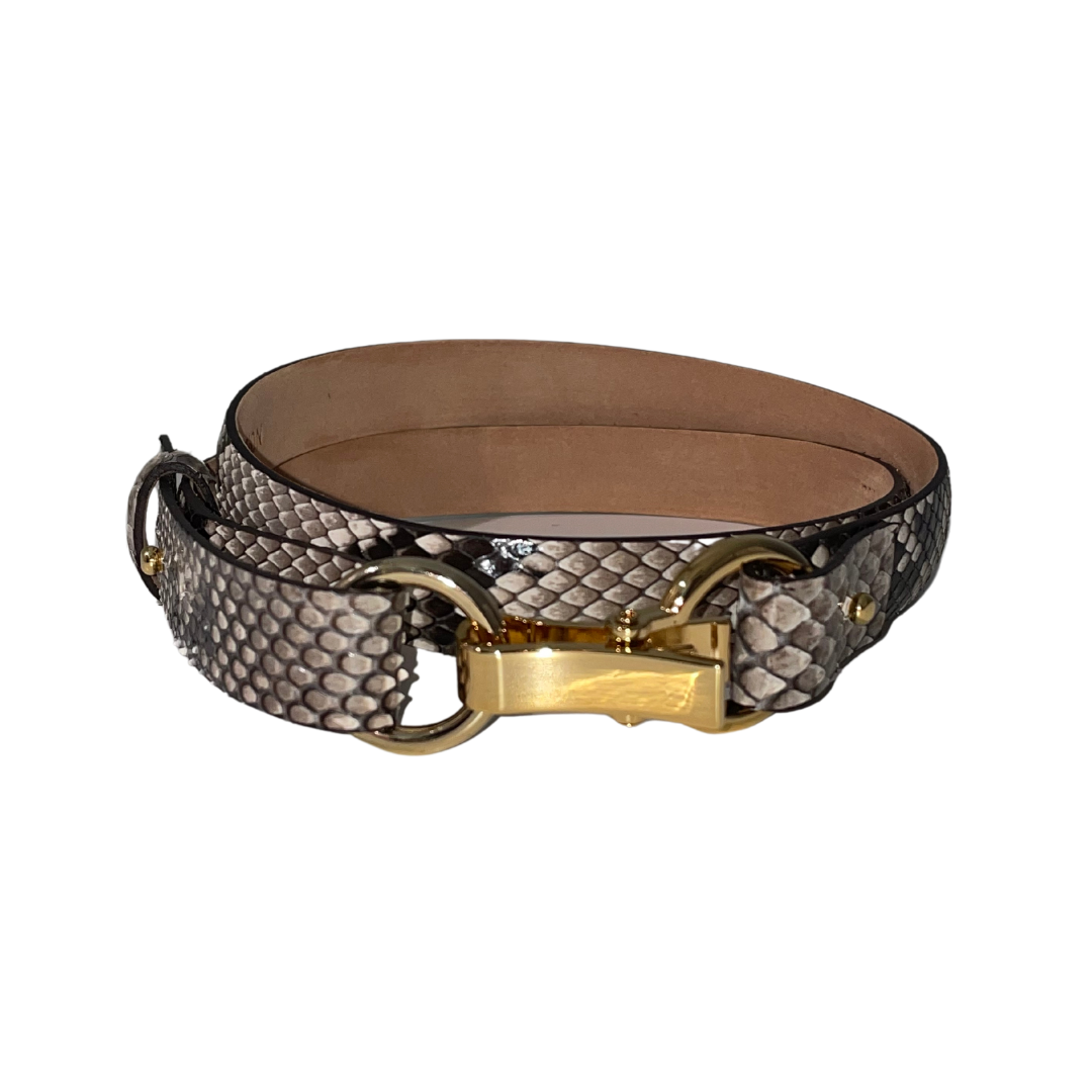 Glazed Python Belt with Gold Clasp Buckle