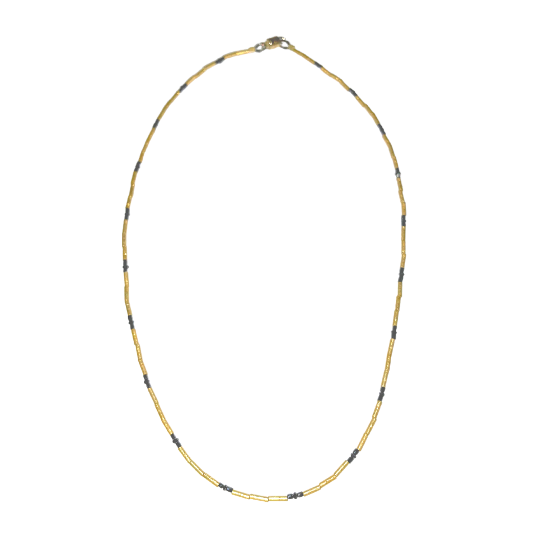 Gold Tube and Black Diamond Necklace 16&quot;