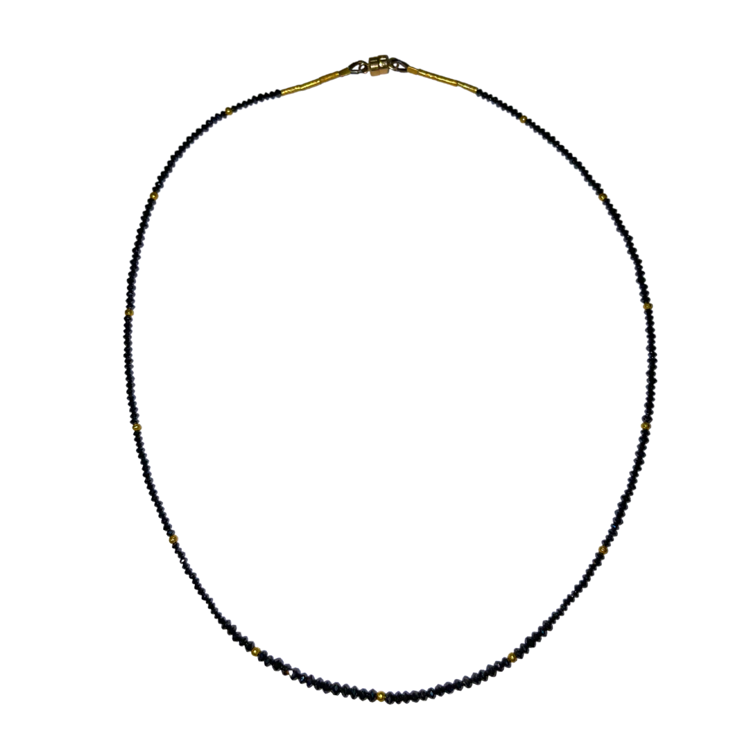 Black Diamond and Gold Bead Necklace 16&quot;