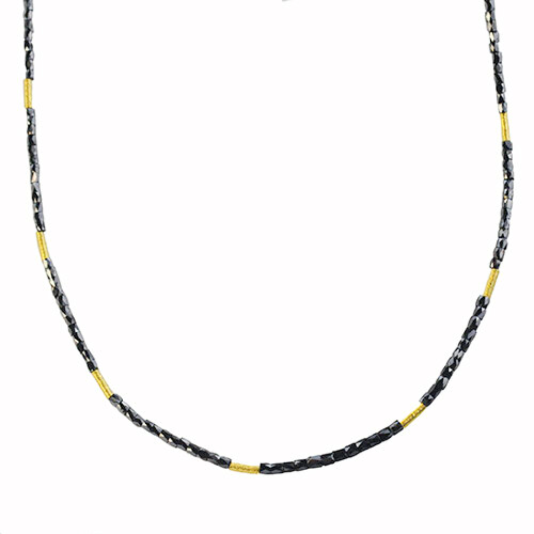 Black Diamond and Gold Tube Necklace 18&quot;