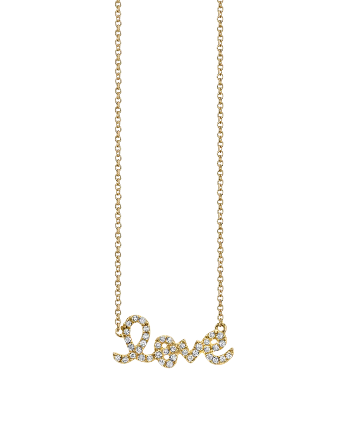 Small &quot;Love&quot; Script Necklace (Yellow Gold)