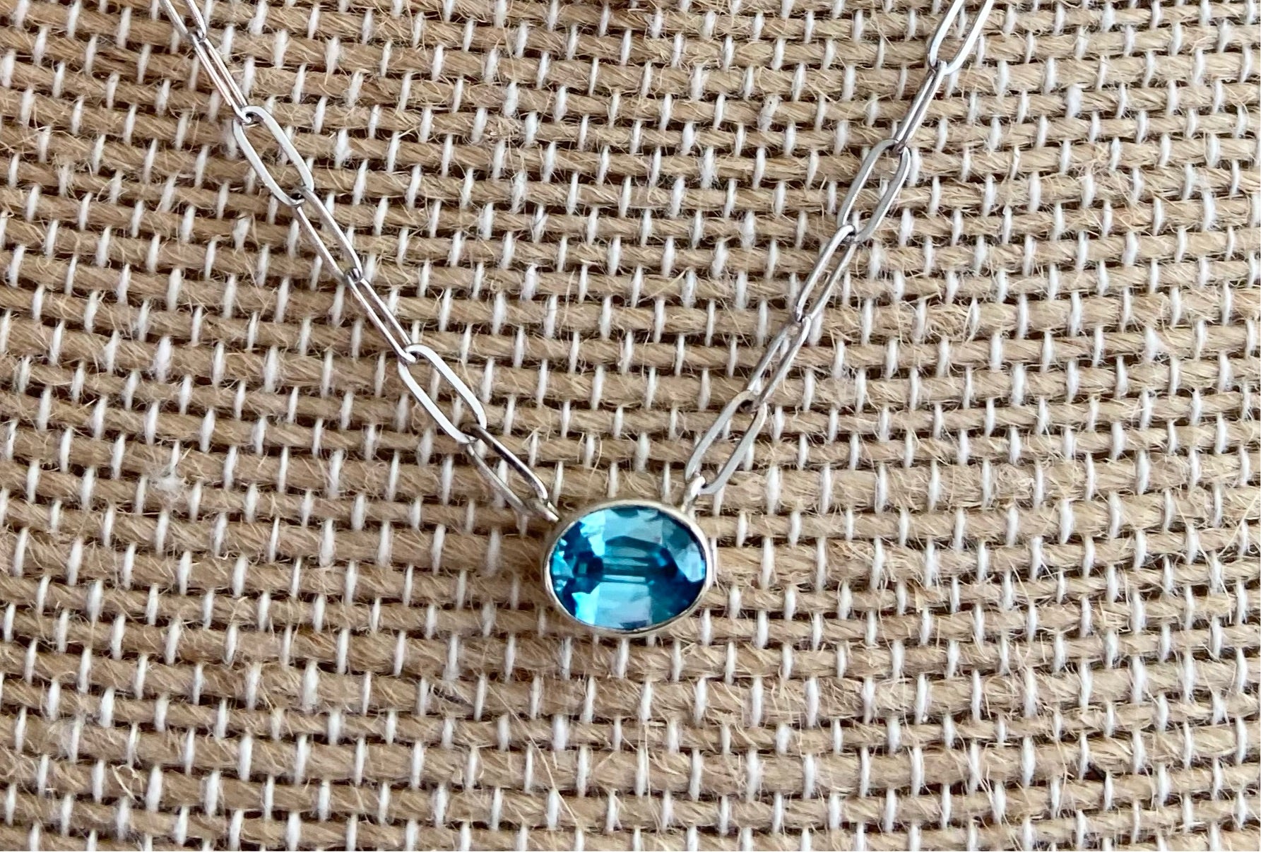 Natural Blue Zircon Necklace (14k White Gold)